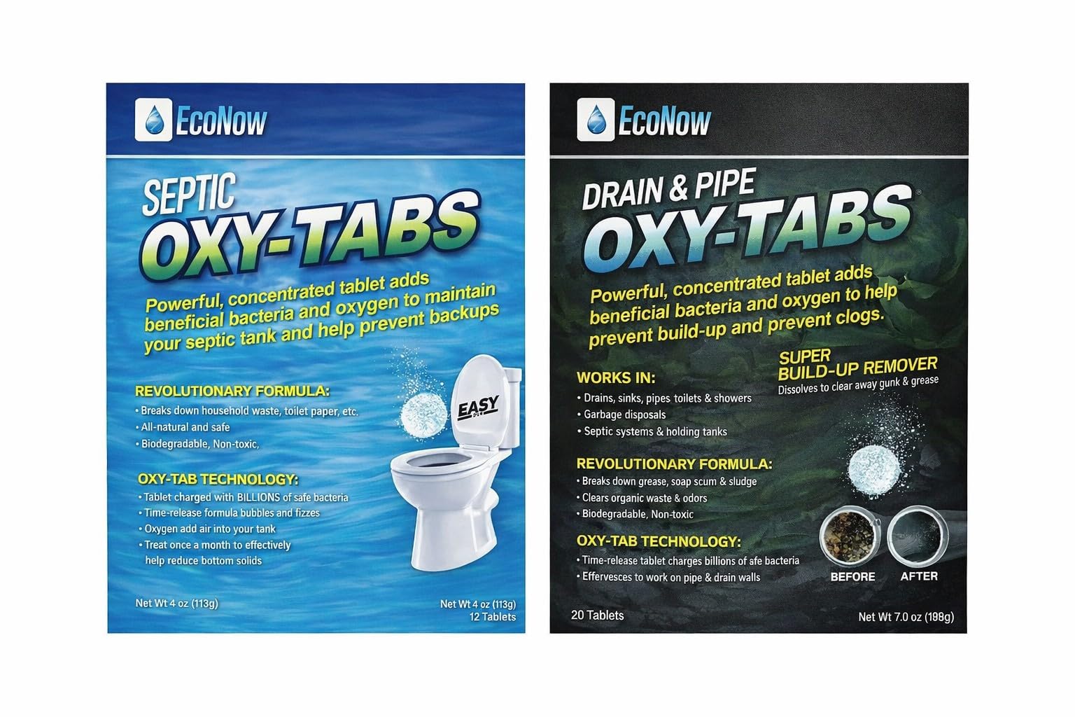 EcoNow OXY-TABS Pro-Strength Drain Cleaner Prevents Clogs Cleans Drains-Pipes-Mainlines-Garbage Disposals-Eliminates Odors at Half The Cost