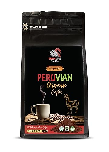 ground coffee medium roast - PERUVIAN GROUND ORGANIC COFFEE, fair trade, 100% arabica, medium roast, low acidity - arabica coffee ground, 1 Bag (12