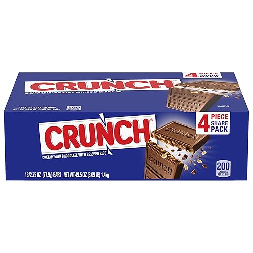 CRUNCH Candy Bar, Creamy Milk Chocolate with Crunchy Crisped Rice, Share Pack, 18 Count, 2.7 oz Each