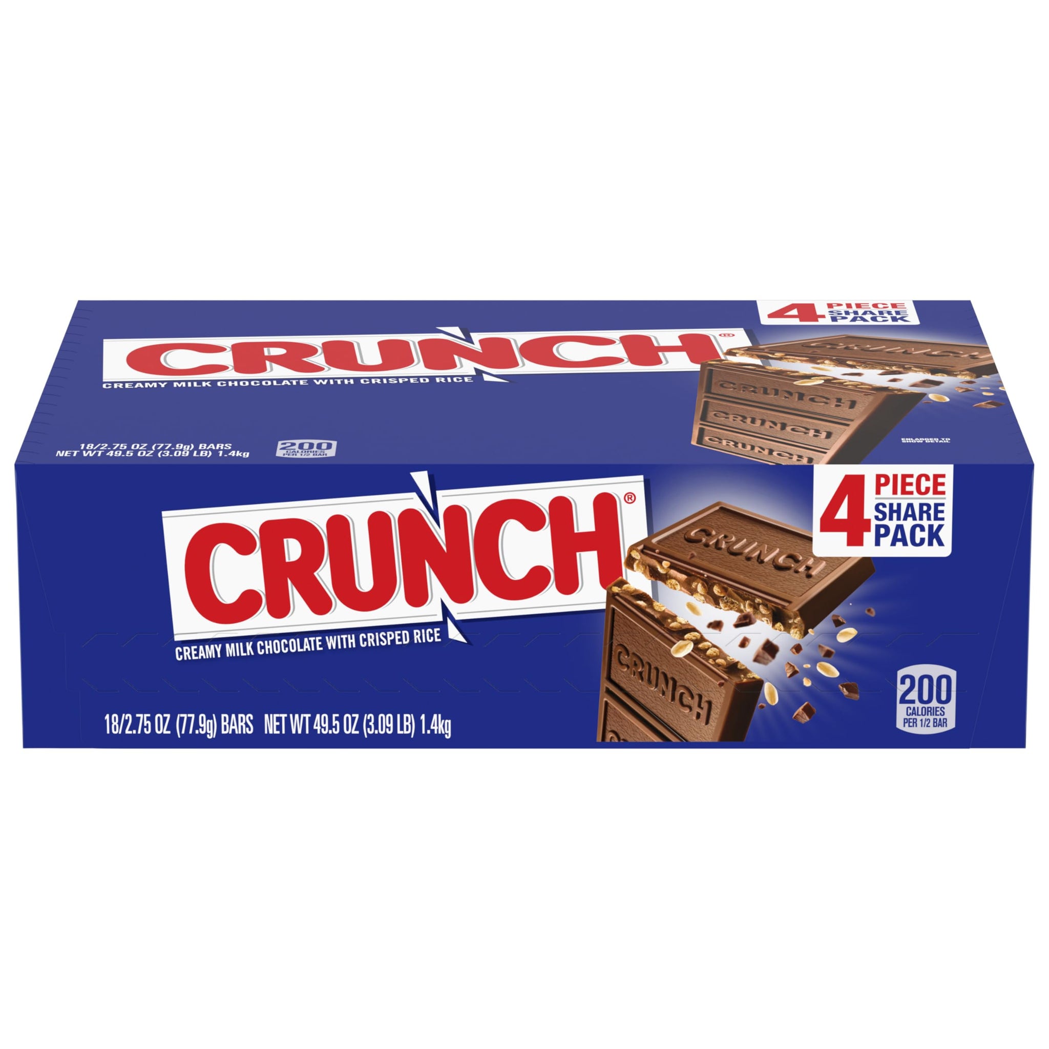 CRUNCH Candy Bar, Creamy Milk Chocolate with Crunchy Crisped Rice, Share Pack, 18 Count, 2.7 oz Each