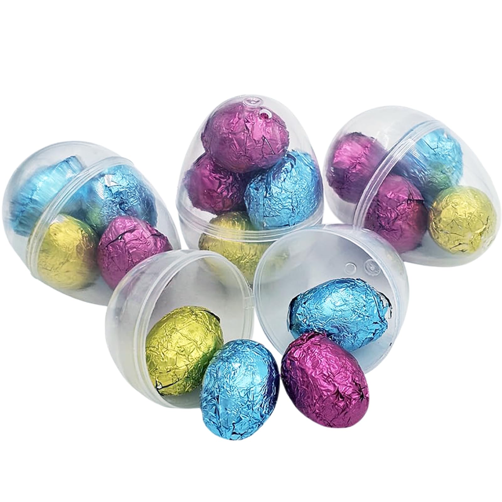 Chochkees Fillable Transparent Easter Eggs with Hinge Bulk Clear Bright Plastic Easter Eggs, Perfect for Easter Egg Hunt, Surprise Egg, Easter Hunt