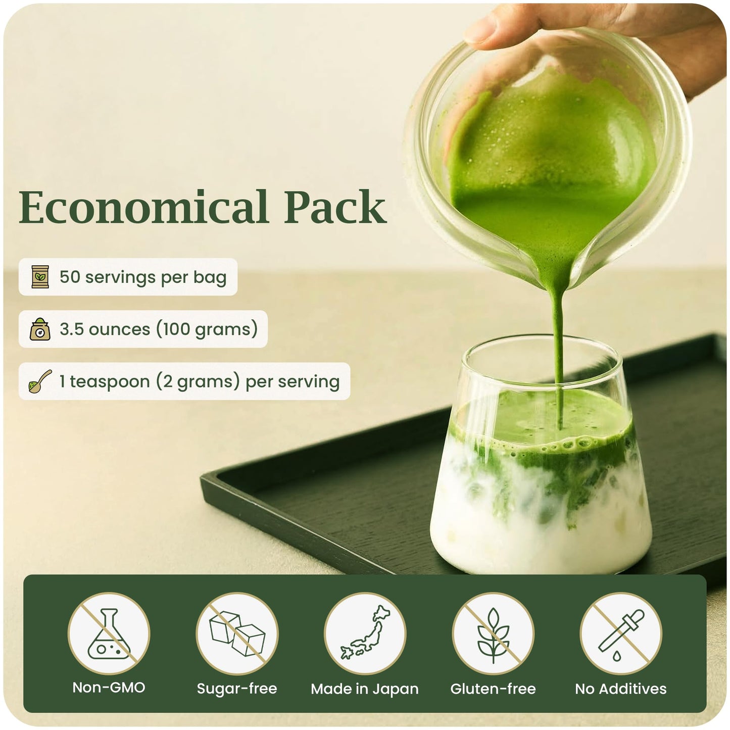 BENBU Matcha Powder - Ceremonial Grade, First Harvest, Stone-Milled in Japan, Authentic Japanese Green Tea, No Additives, 3.5 oz (100g) Pouch
