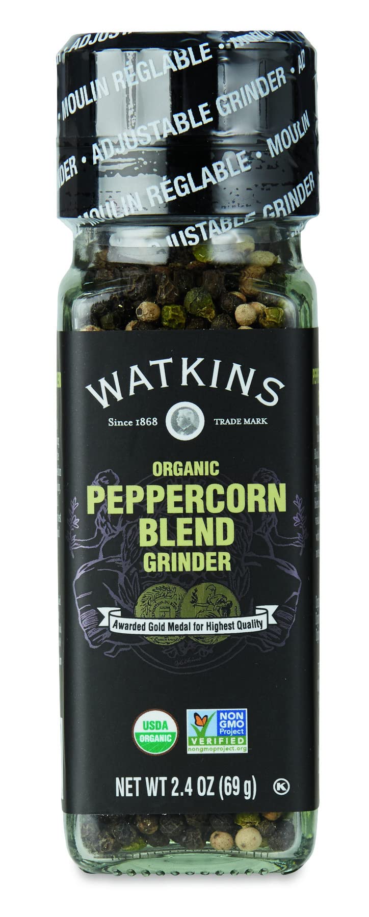 Watkins Organic Peppercorn Blend Grinder, 2.4 Oz