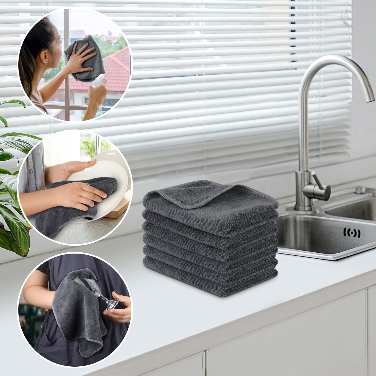 SINLAND Microfiber Cleaning Cloth Ultra Absorbent Softer Towel Reusable Cloth No Streak Lintless Cleaning Clothes for Home, Kitchen, Car, Window Use