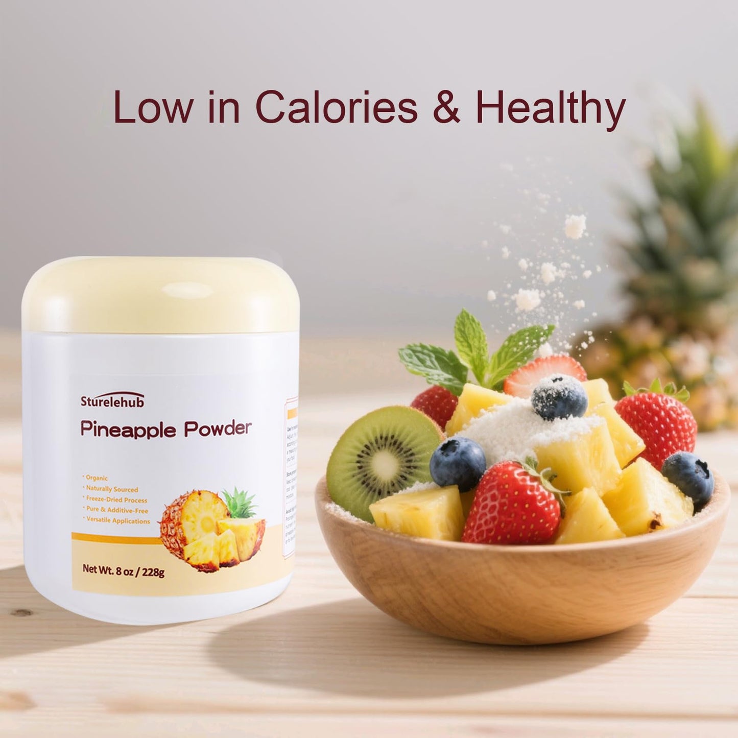 Pineapple Powder, Organic Pineapple Powder, 8oz / 228g, Natural Freeze-Dried, Gluten-free, for Drinks, Cooking, Baking