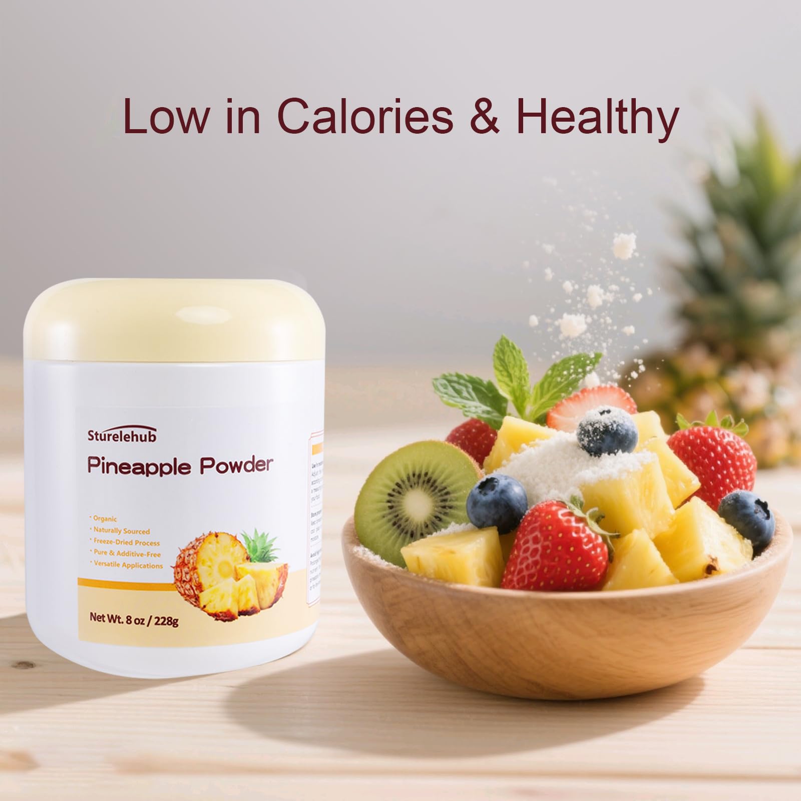 Pineapple Powder, Organic Pineapple Powder, 8oz / 228g, Natural Freeze-Dried, Gluten-free, for Drinks, Cooking, Baking