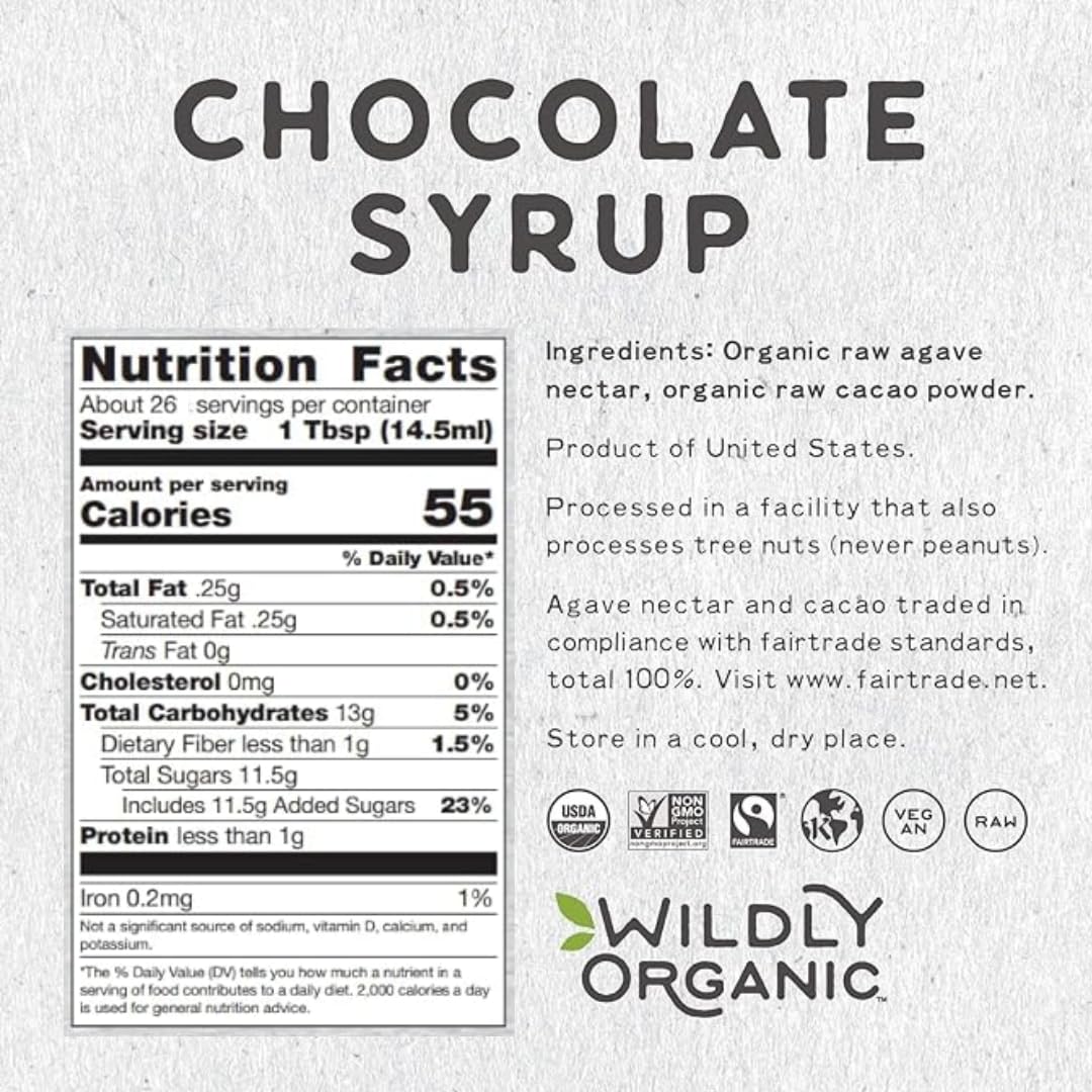 Wildly Organic Chocolate Syrup 20 Oz - Organic, Dairy-Free, Fair Trade, Non-GMO, Kosher, Vegan, Premium Rich Chocolate Flavor - Perfect for Ice Cream