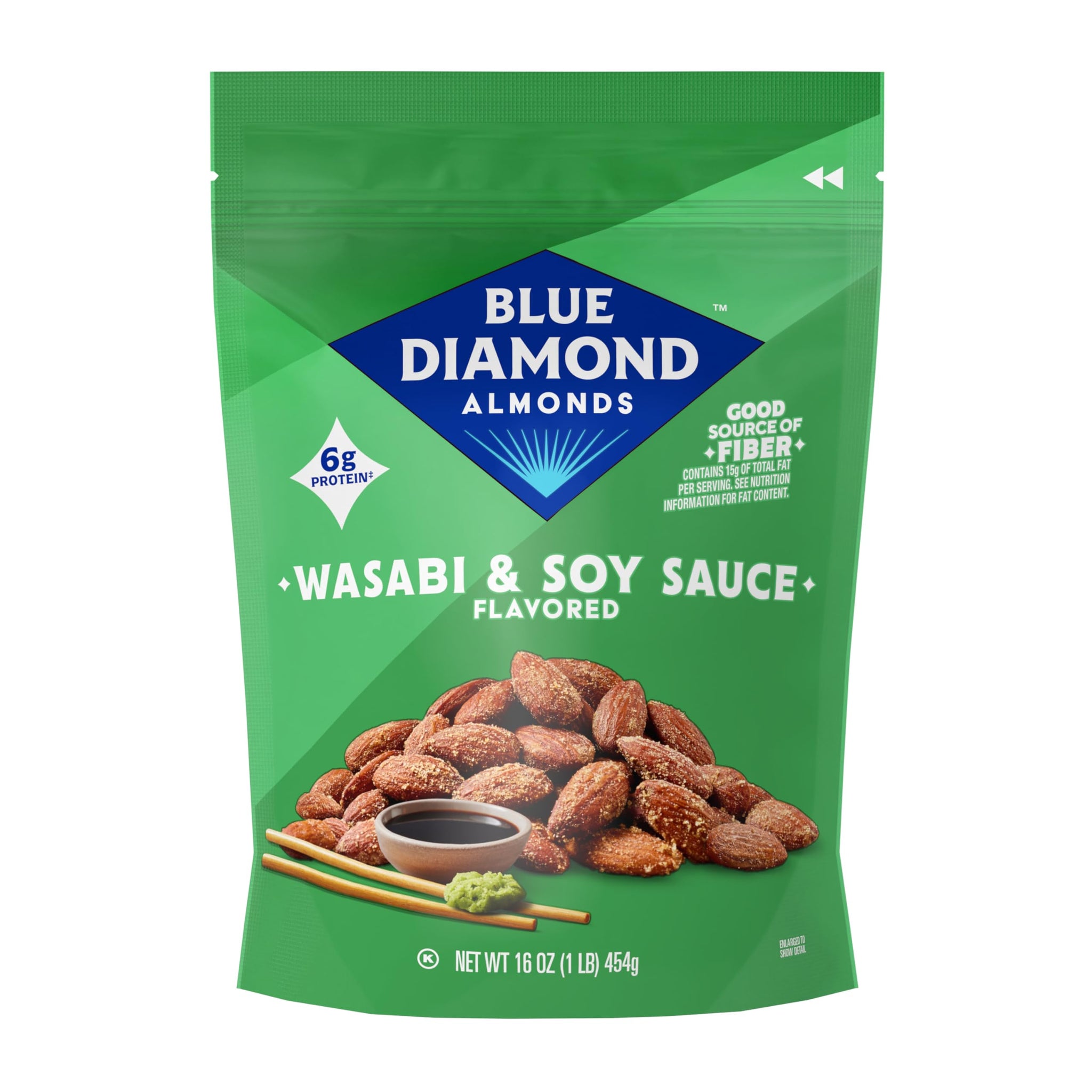 Blue Diamond Almonds Wasabi & Soy Sauce Flavored Snack Nuts, 16 Oz Resealable Bag (Pack of 1)