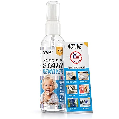 Messy Kids Stain Remover Spray - ACTIVE Laundry Spot Cleaner, Natural Stain Treater Spray for Baby Clothes Fabric, Toddler Clothing, Rescue Mess