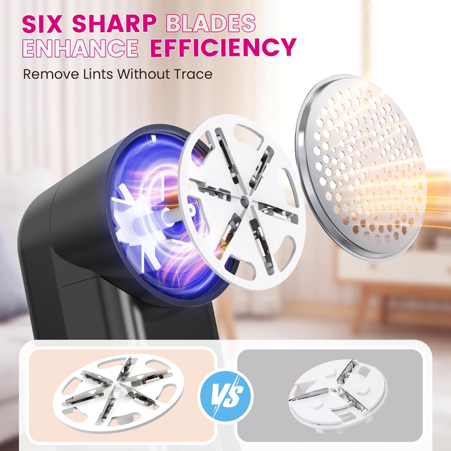 Fabric Shaver, Ziitty Lint Remover for Clothes, Type-C Rechargeable Lint Shaver with LCD Display & 6-Blade, Sweater Shavers to Remove Pilling?Fuzz