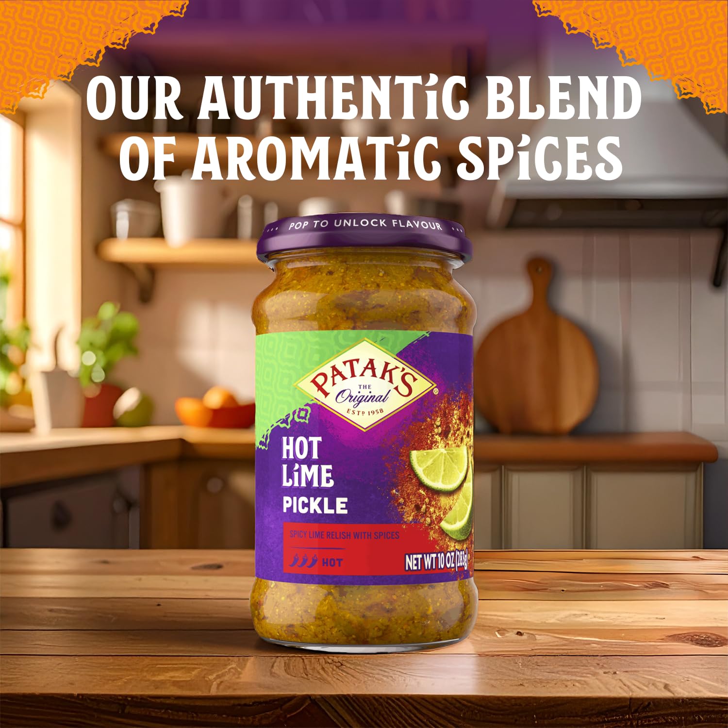Patak’s Hot Lime Pickle - Authentic Indian Relish w/Lime Dices, Mustard Seeds & Aromatic Spices - Perfect for Sandwiches, Curries, Salads & Cold Meats