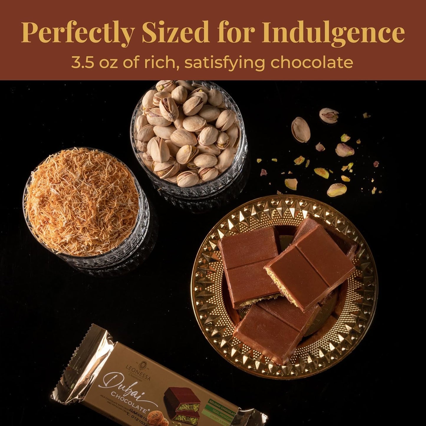 Leonessa Dubai Chocolate Bar Pistachio Kit - Premium Dubai Chocolate Bar with Pistachio - Rich Flavor & Creamy Texture - 3.5 Oz Pack of 2
