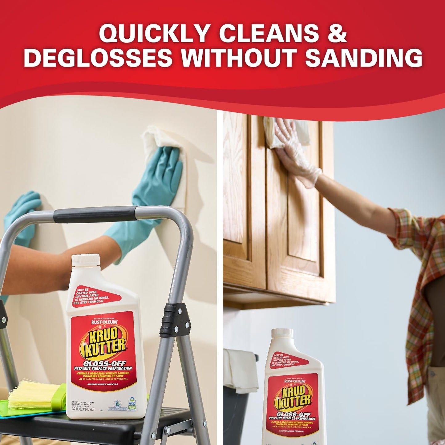 Krud Kutter Gloss-Off Prepaint Surface Preparation Cleaner, 32 oz, No Sanding Liquid Deglosser for Cabinets, Trim, Doors and Furniture, Removes Dirt