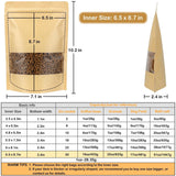 Blisstime Stand Up Pouches, 50 Pack Kraft Paper Bags with Matte Window and Tear Notch Resealable Bags for Small Business Home Use (6.5 x 8.7 Inches)