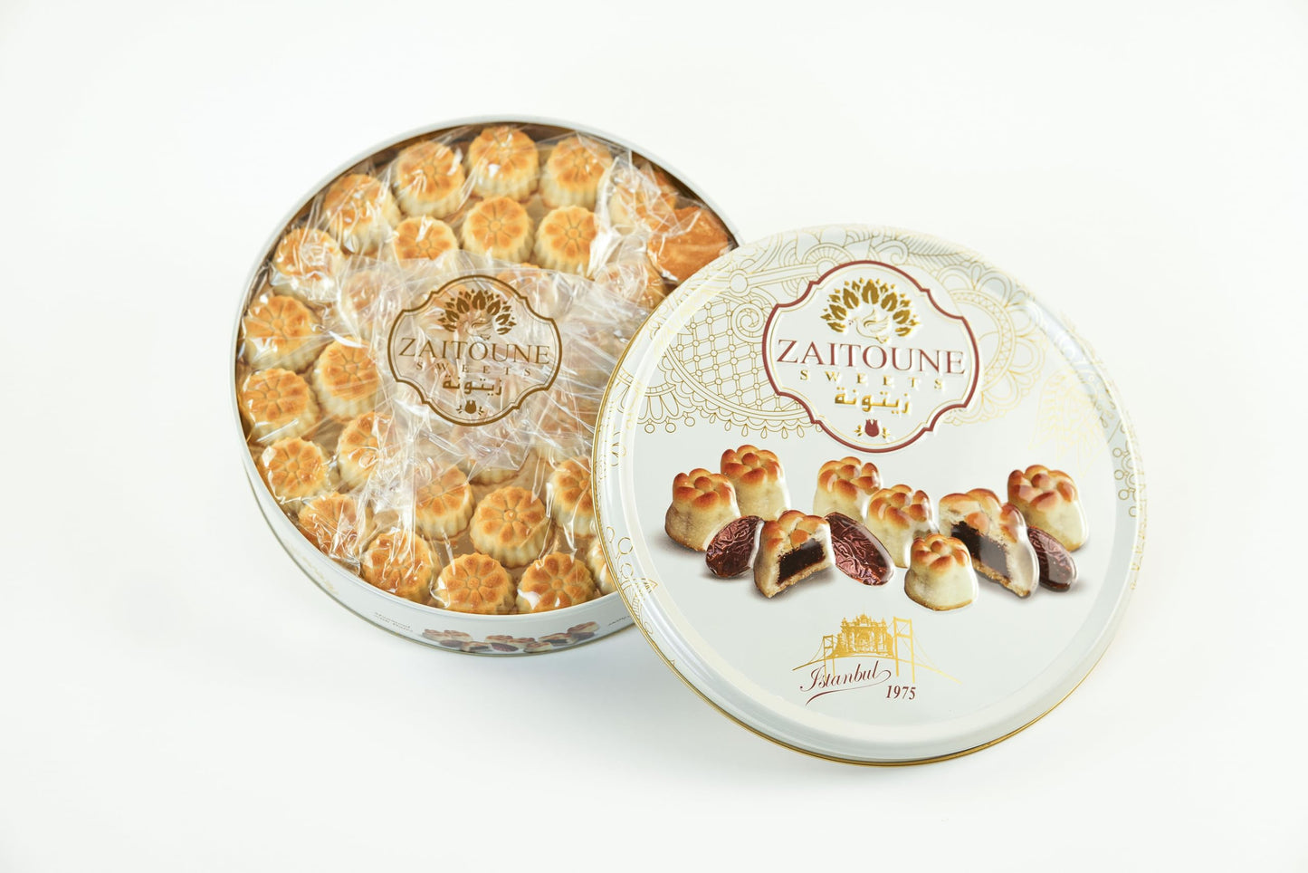 Zaitoune Maamoul Date Cookies - 18 oz - Authentic Middle Eastern Sweets | Arabic Cookies with Dates - Premium Dessert Gifts in Elegant Tin