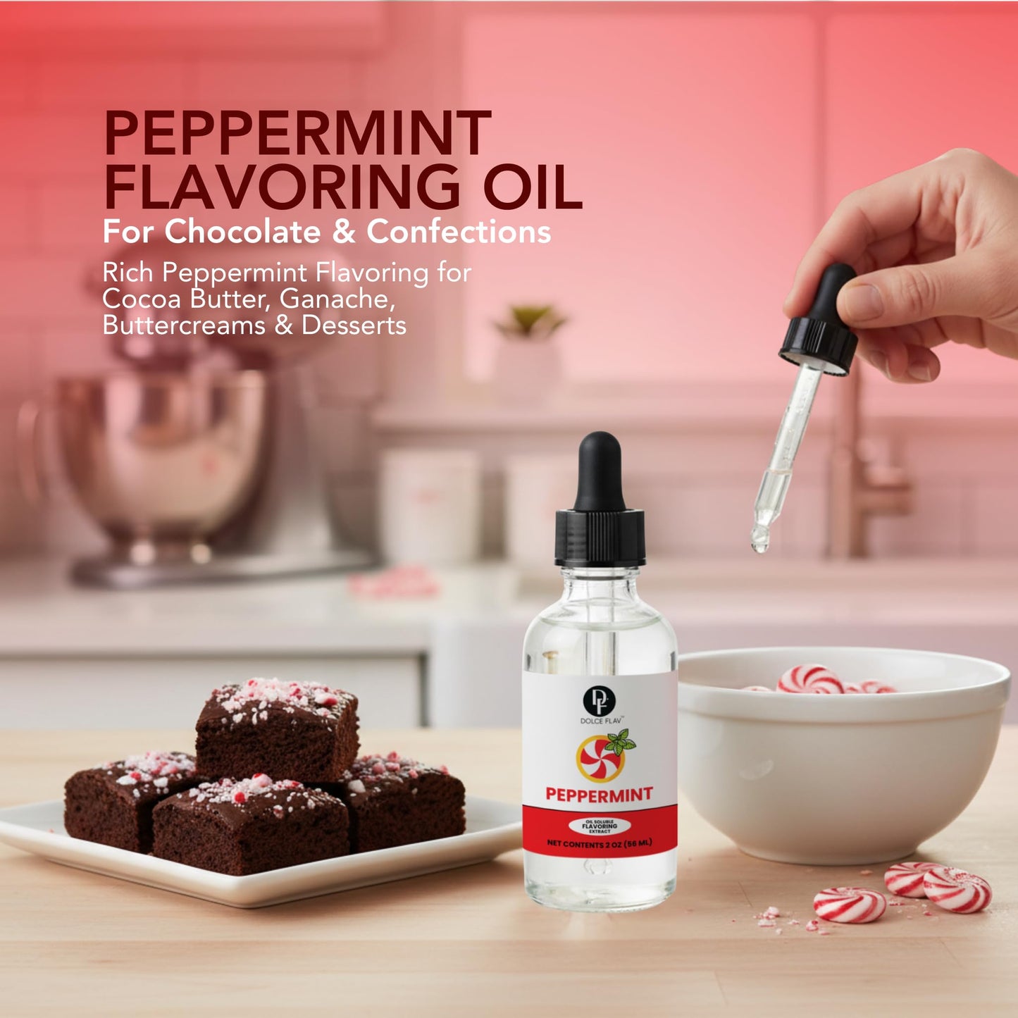 Dolce Flav Natural Peppermint Extract - 2 Ounce Oil-Soluble Kosher, Sugar-Free, Concentrated Pure Mint Flavor for Hard Candy, Chocolates & Baking