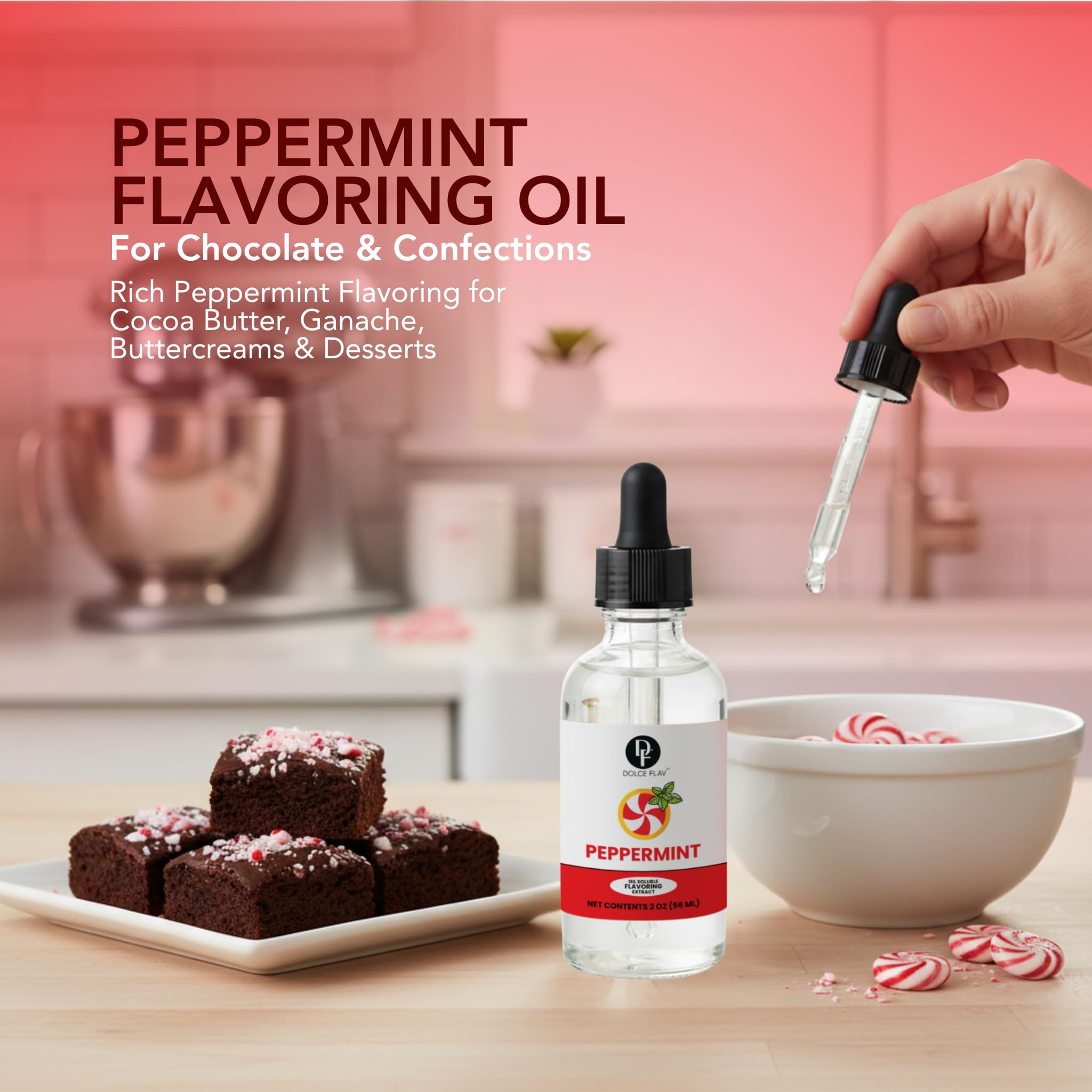 Dolce Flav Natural Peppermint Extract - 2 Ounce Oil-Soluble Kosher, Sugar-Free, Concentrated Pure Mint Flavor for Hard Candy, Chocolates & Baking