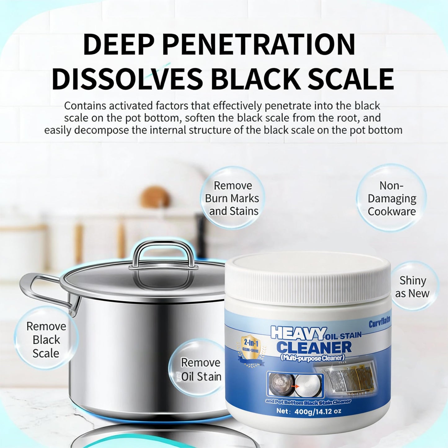 Curvflatn Heavy Oil Stain Cleaner, Pot Bottom Black Stain Cleaner,Stainless Steel Cleaning & Polishing, Powerful Kitchenware Cleaner, Multi-purpose