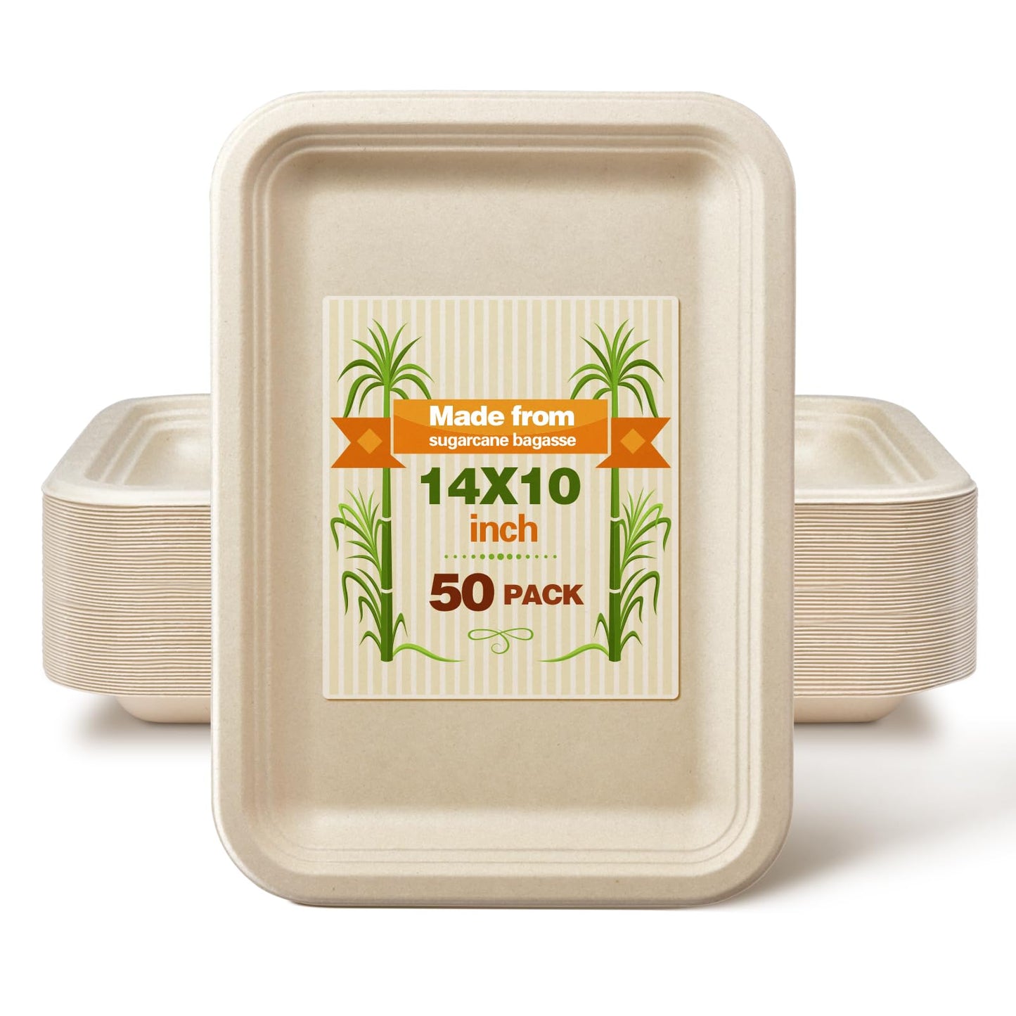 yeehigh Compostable Dessert Plates: 14 Inch Heavy Duty Paper Plates - Biodegradable Sugarcane Bagasse Disposable Plates - 50 Pack
