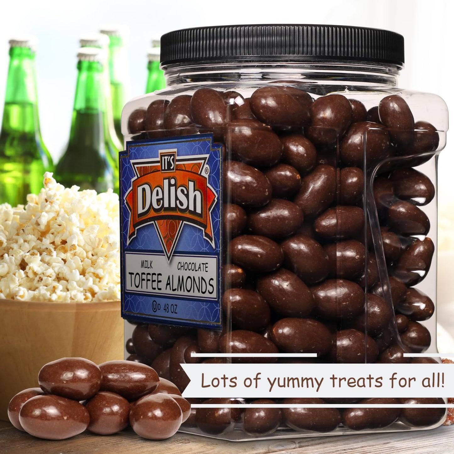 Milk Chocolate Toffee Coated Almonds by It's Delish, 48 Oz Jumbo Container | Milk Chocolate Covered Candy Nuts Bulk Almond Chocolates Sweet & Crunchy