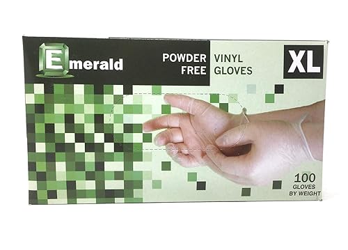 Emerald Vinyl Powder Free Gloves Latex Free Rubber - in Stock - Disposable, Ultra-Strong, Food Handling Use, Cleaning - No Powder - Ambidextrous