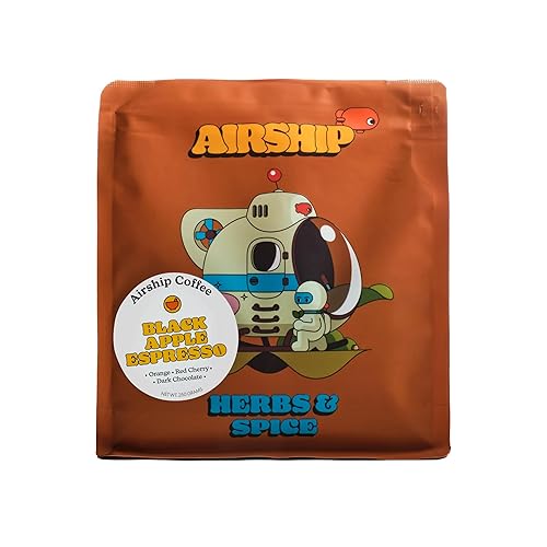 Airship Coffee Black Apple Espresso, 250g - Flavor Notes of Dark Cherry, Citrus Orange, and Dark Chocolate - Sourced From Ethiopia, Sumatra