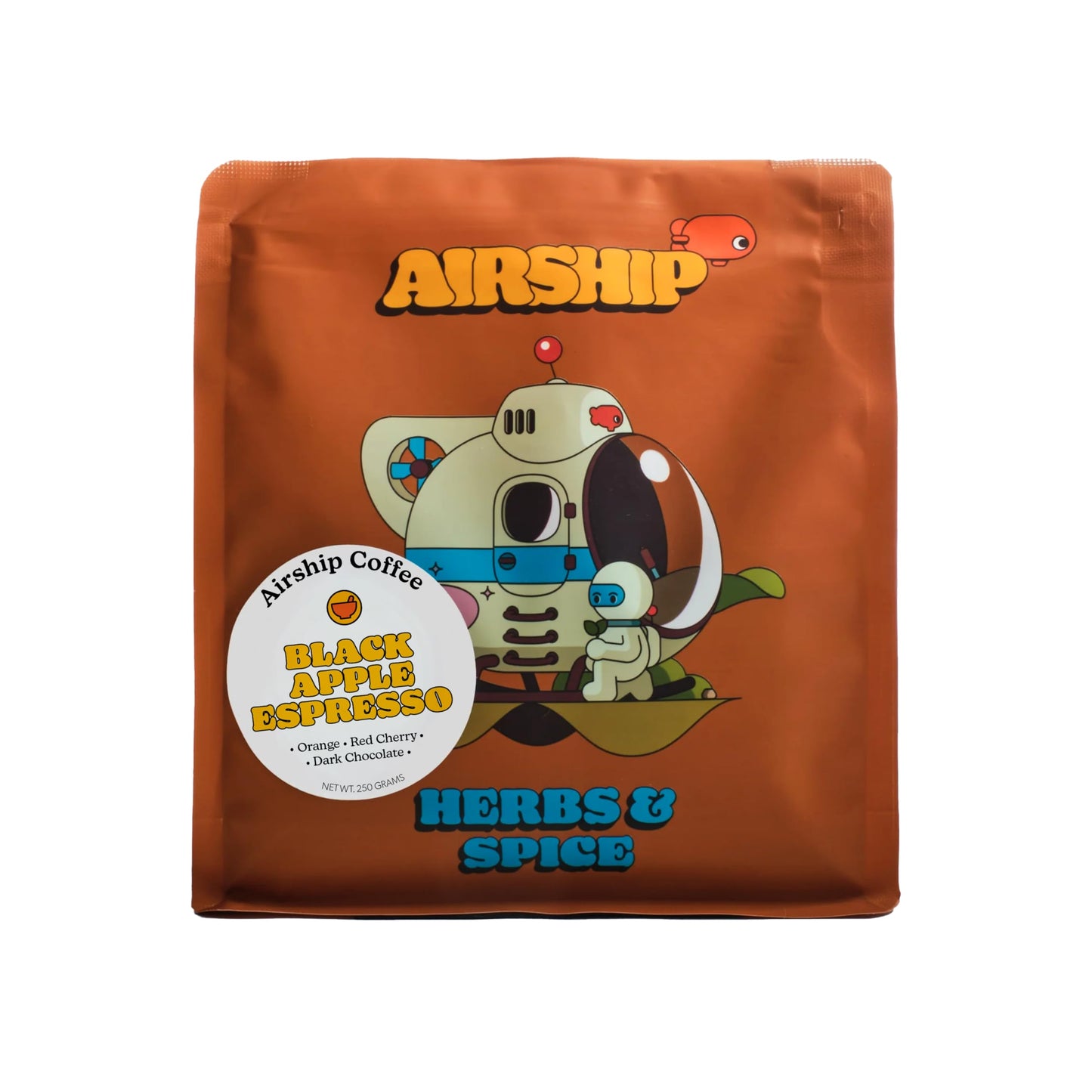 Airship Coffee Black Apple Espresso, 250g - Flavor Notes of Dark Cherry, Citrus Orange, and Dark Chocolate - Sourced From Ethiopia, Sumatra