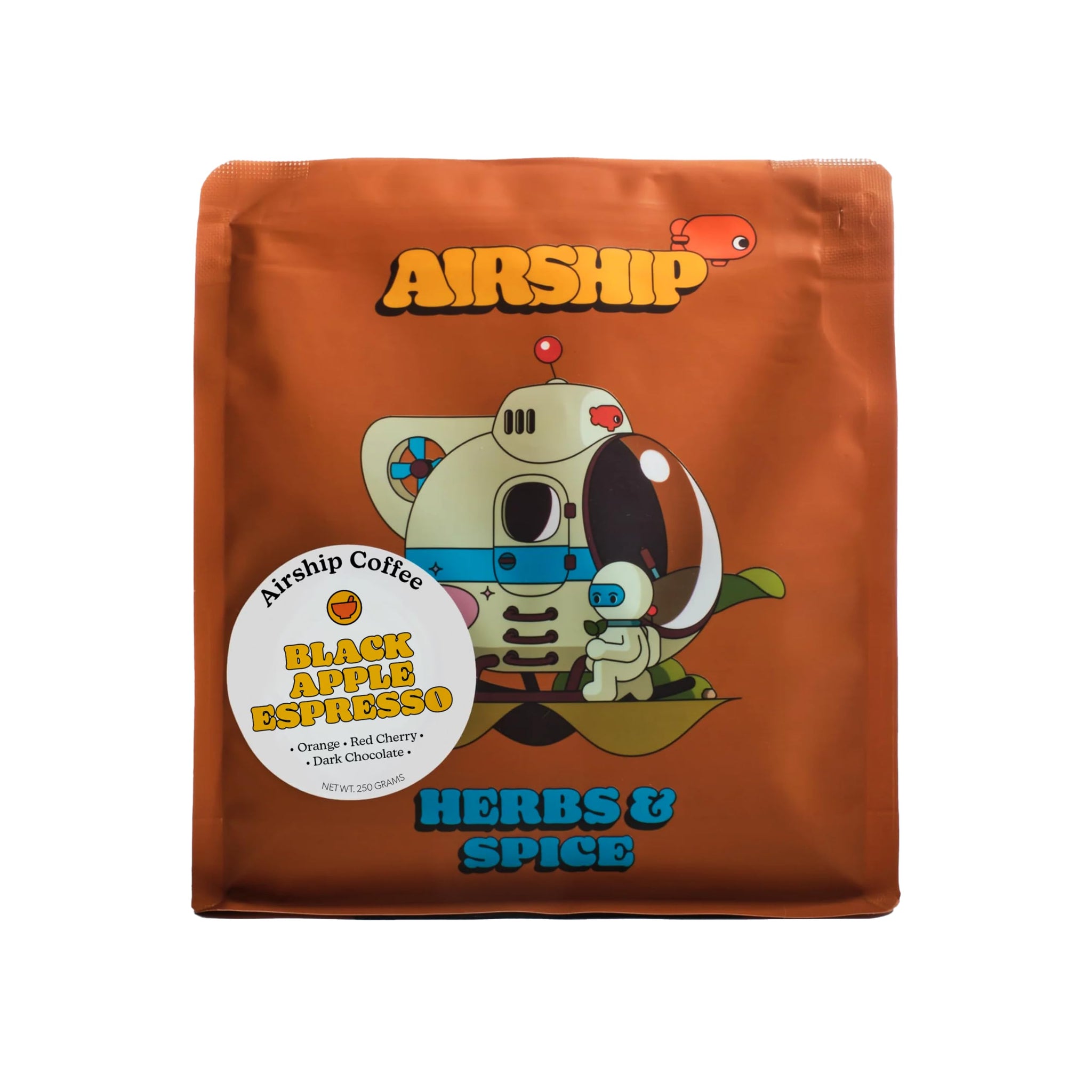 Airship Coffee Black Apple Espresso, 250g - Flavor Notes of Dark Cherry, Citrus Orange, and Dark Chocolate - Sourced From Ethiopia, Sumatra