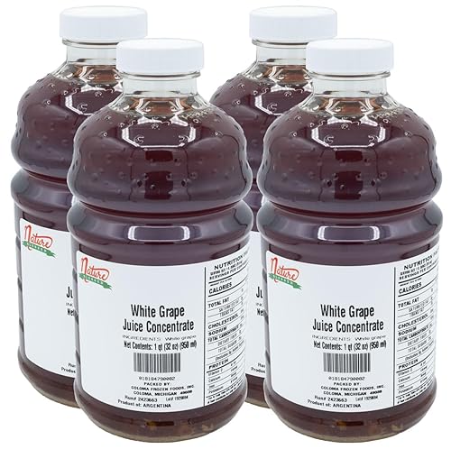 Nature Blessed 100% Pure White Grape Juice Concentrate - 4 Quarts (4/32 fl oz bottles), Great for Home Vintners, Home Brewers, Cider, Spirits