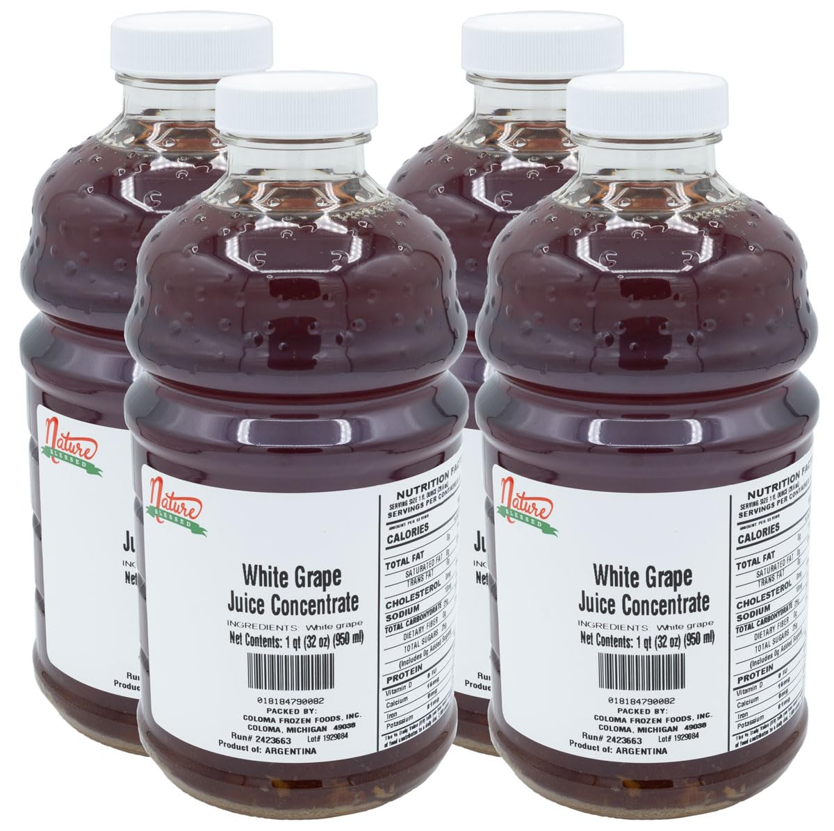 Nature Blessed 100% Pure White Grape Juice Concentrate - 4 Quarts (4/32 fl oz bottles), Great for Home Vintners, Home Brewers, Cider, Spirits