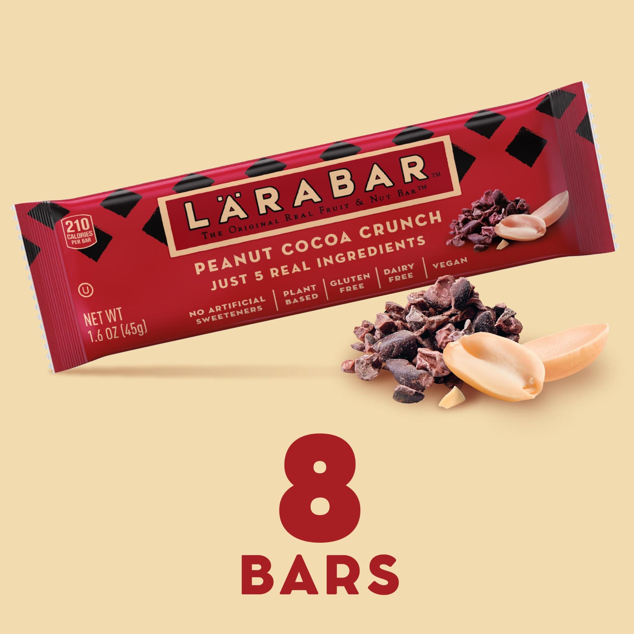 Larabar Peanut Cocoa Crunch Bars, Vegan and Gluten Free Snacks, 8 Ct, 12.8 oz