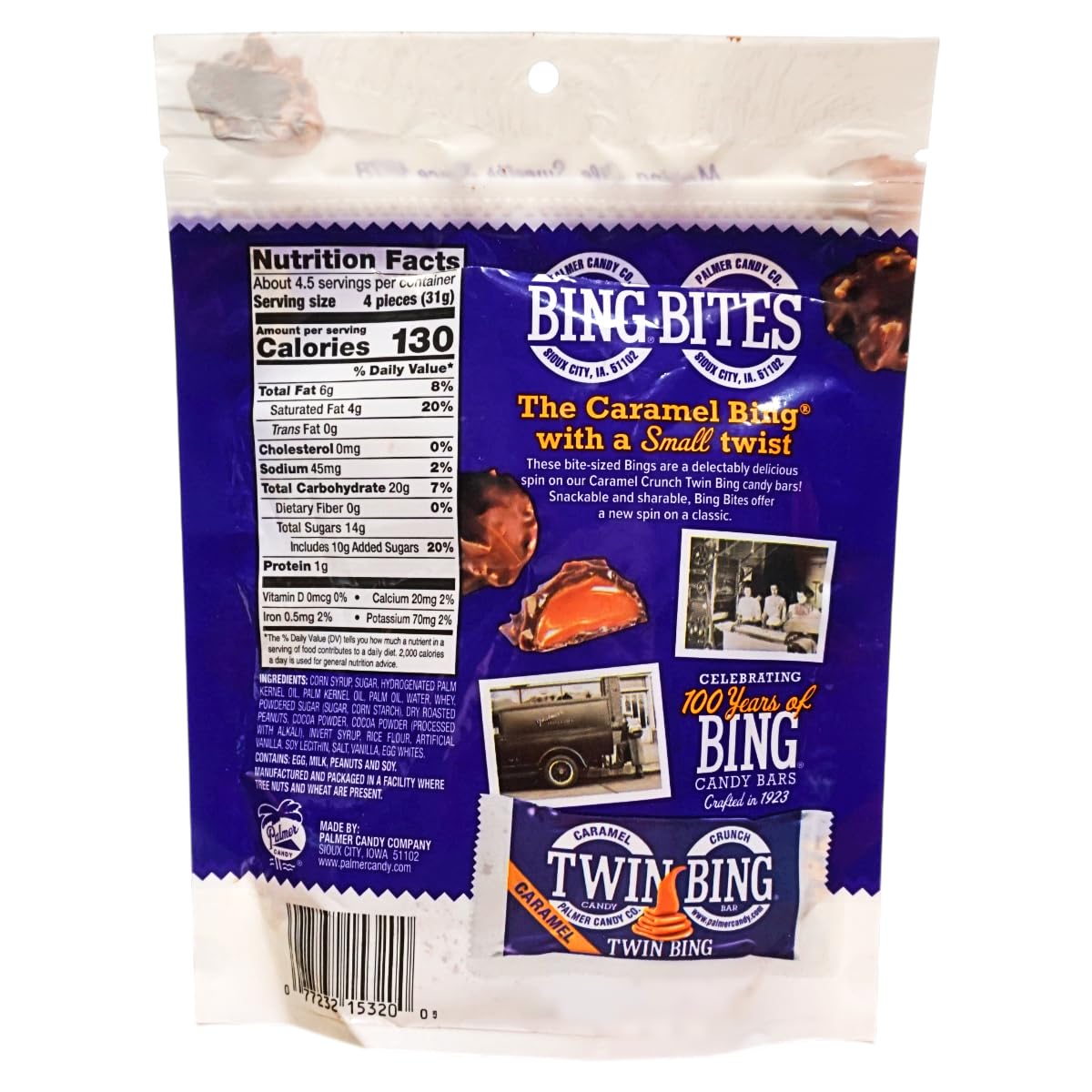 Palmer Candy Company Caramel Bing Bites: Snackable, Nutty, Chocolatey, Caramel Treat Made in Sioux City, IA - Resealable 5 oz Bag