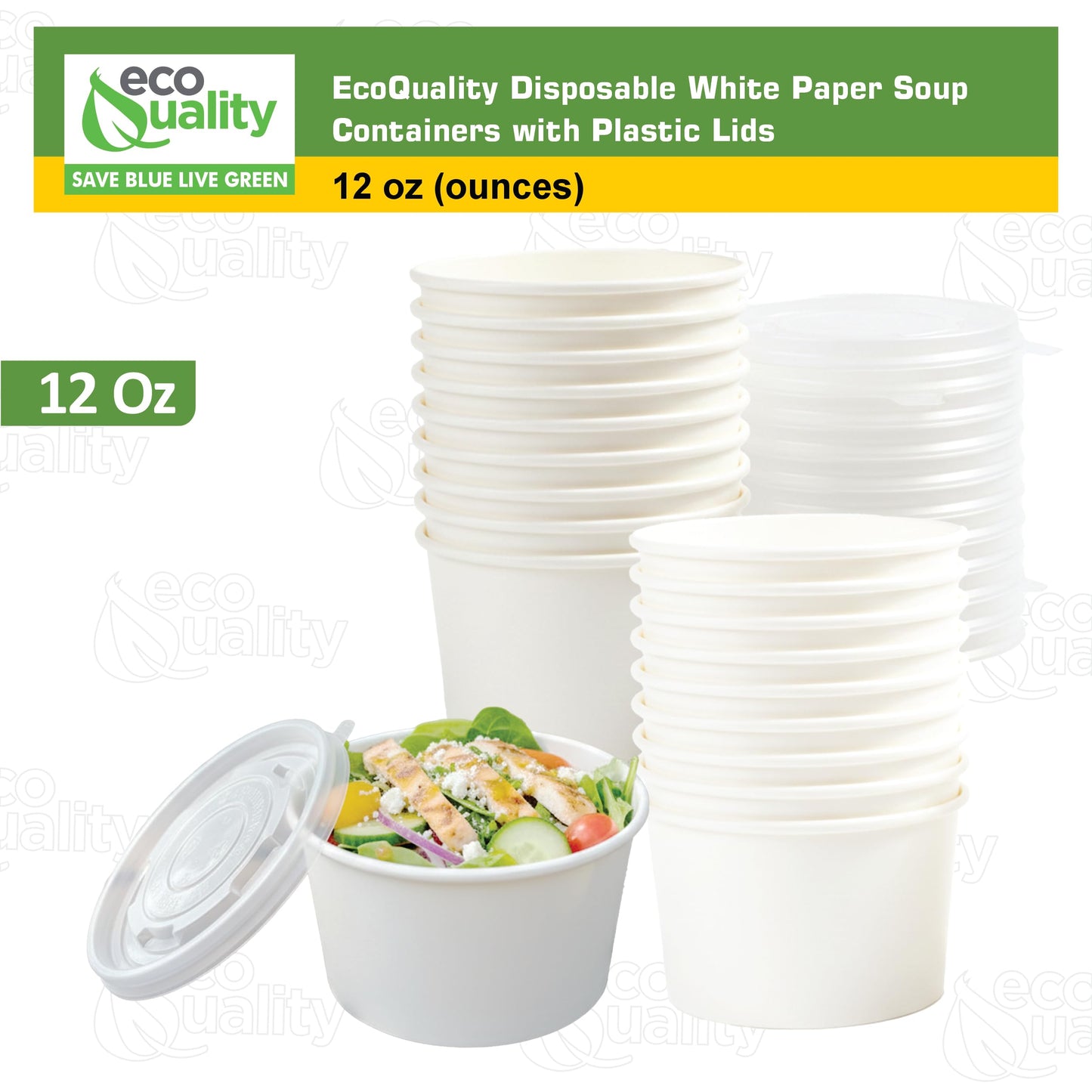 [200 Pack] 12 oz Disposable White Paper Soup Containers with Plastic Lids - Paper Ice Cream Cups - Dessert Bowls , Frozen Yogurt Cups - Food Storage