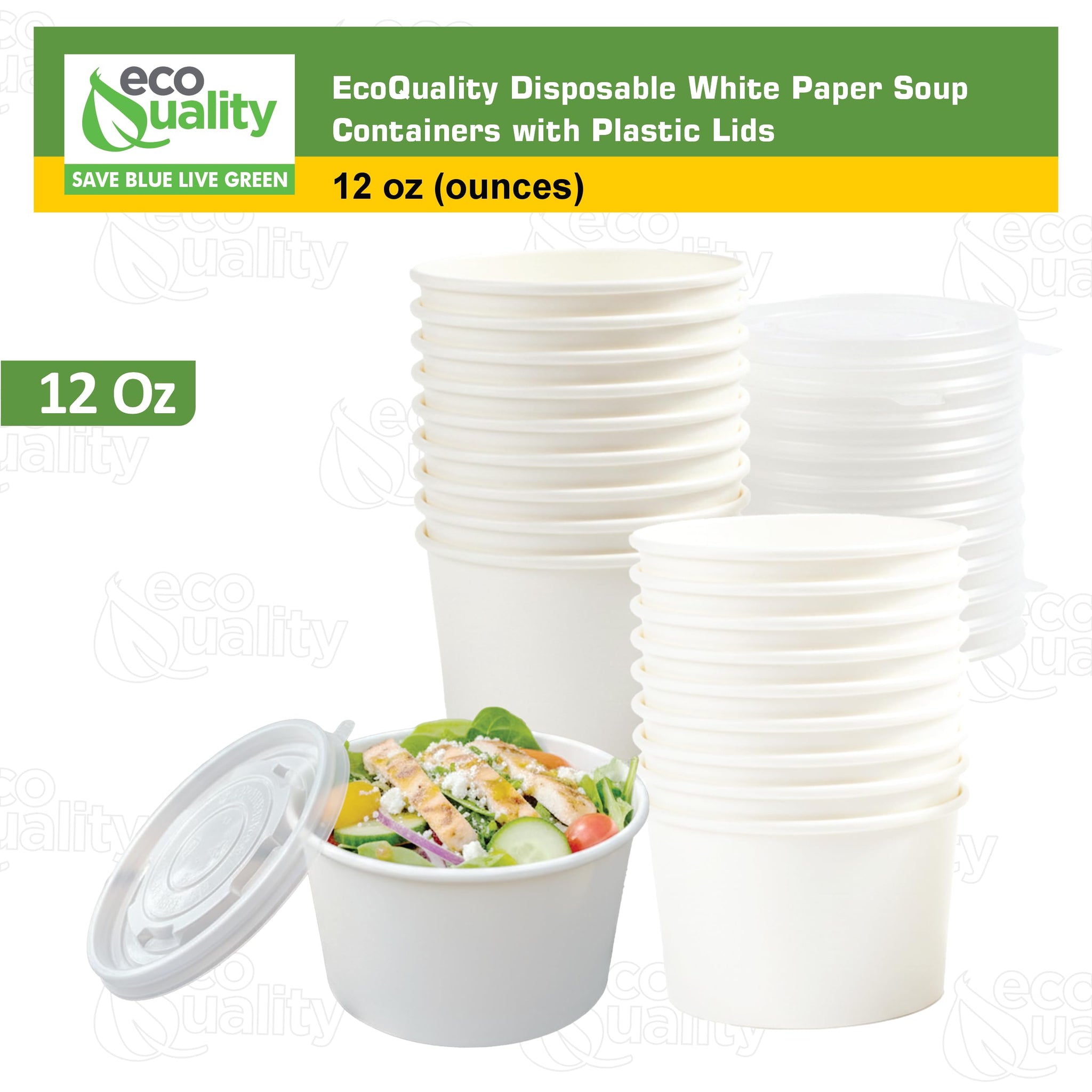 [200 Pack] 12 oz Disposable White Paper Soup Containers with Plastic Lids - Paper Ice Cream Cups - Dessert Bowls , Frozen Yogurt Cups - Food Storage