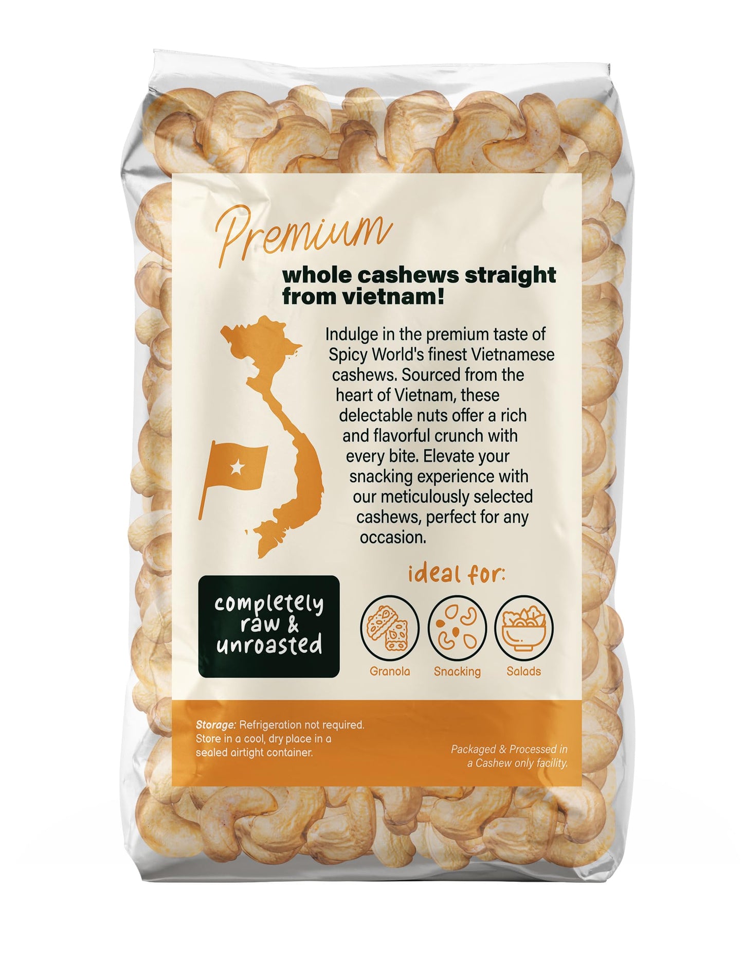 Spicy World Raw Cashews Whole 2 Pound (32oz) - Non-GMO, Unsalted, Natural & Pure Whole Cashews - Great for Pesto, Salads, Baking, Roasting & Cooking