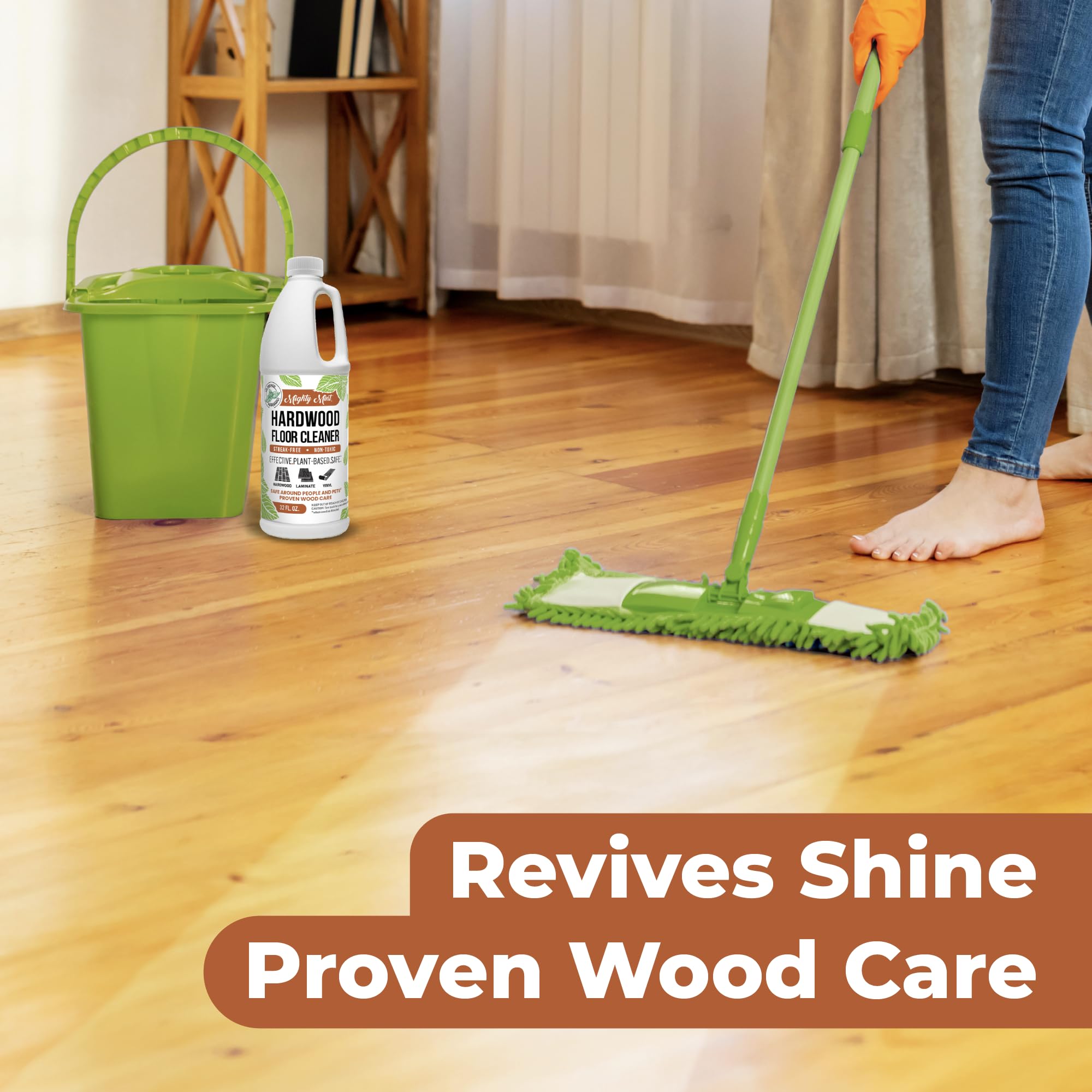 Mighty Mint Hardwood Floor Cleaner, Ready-to-Use with Mops and Sprayers, Natural Mint Scent, 32oz