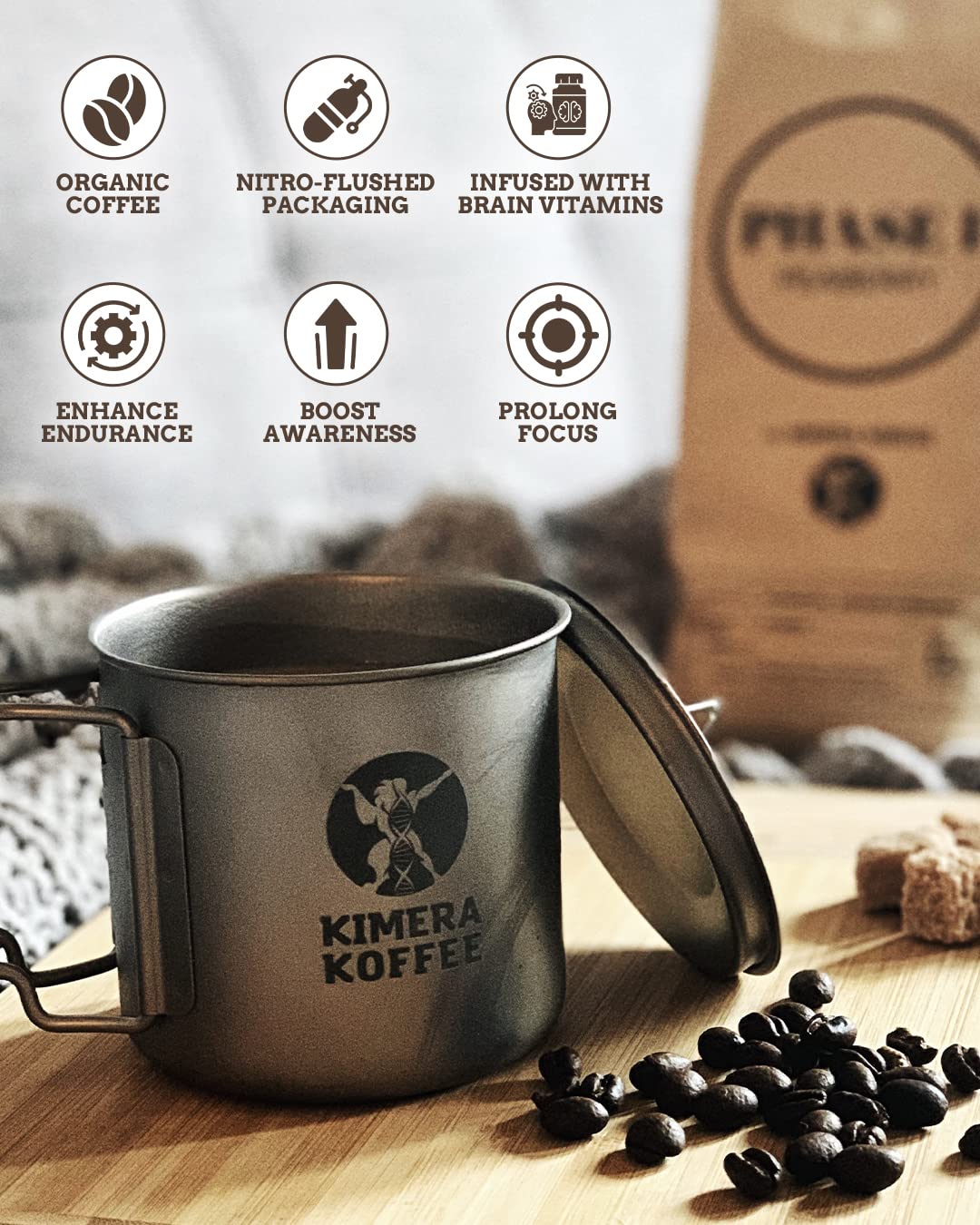 Kimera Koffee Focus Blend - Organic Light Roast Nootropic Coffee with L-Theanine, 12oz Ground