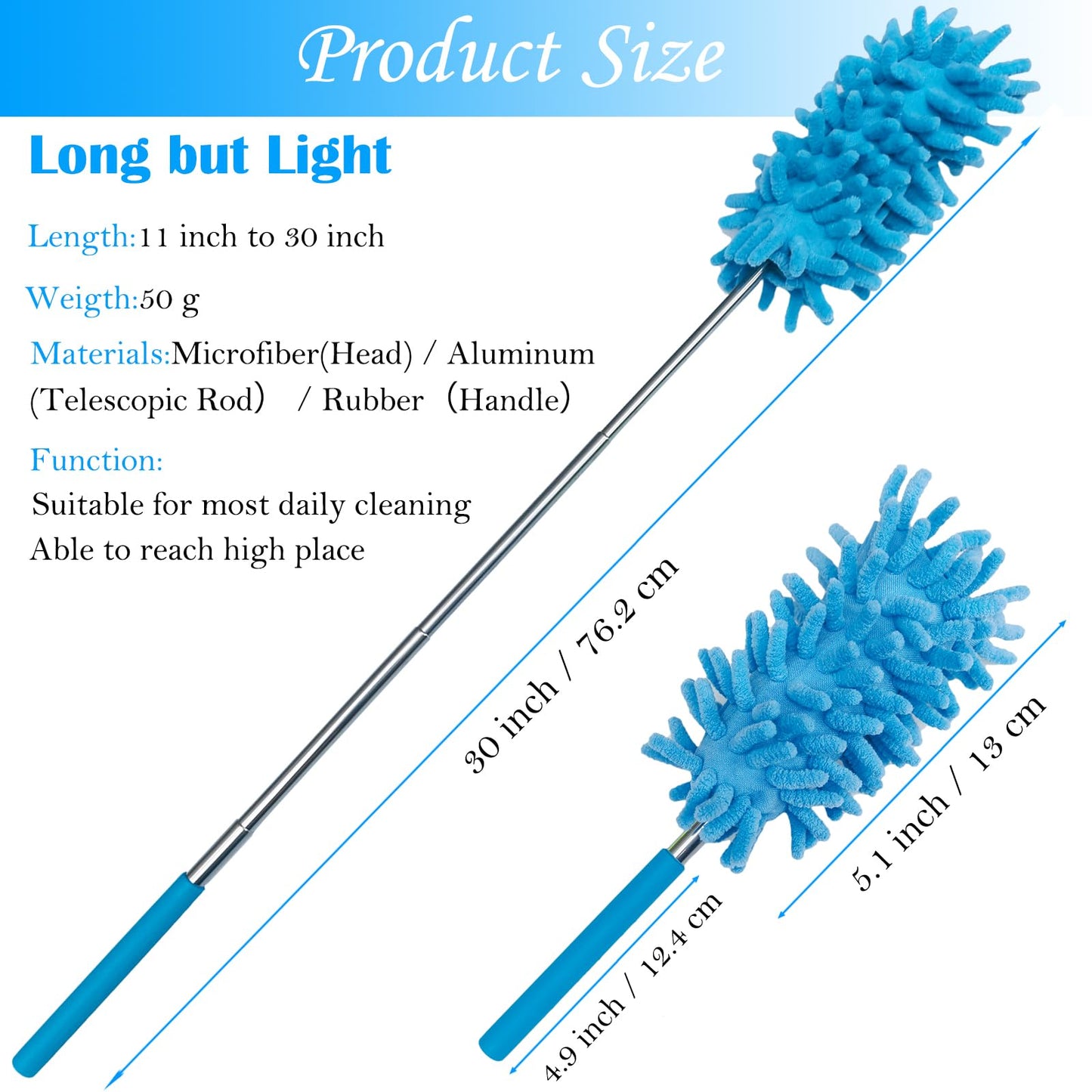 M-Jump 3 Pack Retractable Long-Reach Washable Duster for Cleaning, Microfiber Hand Duster Brush with Telescoping Pole for Cleaning Car, Window
