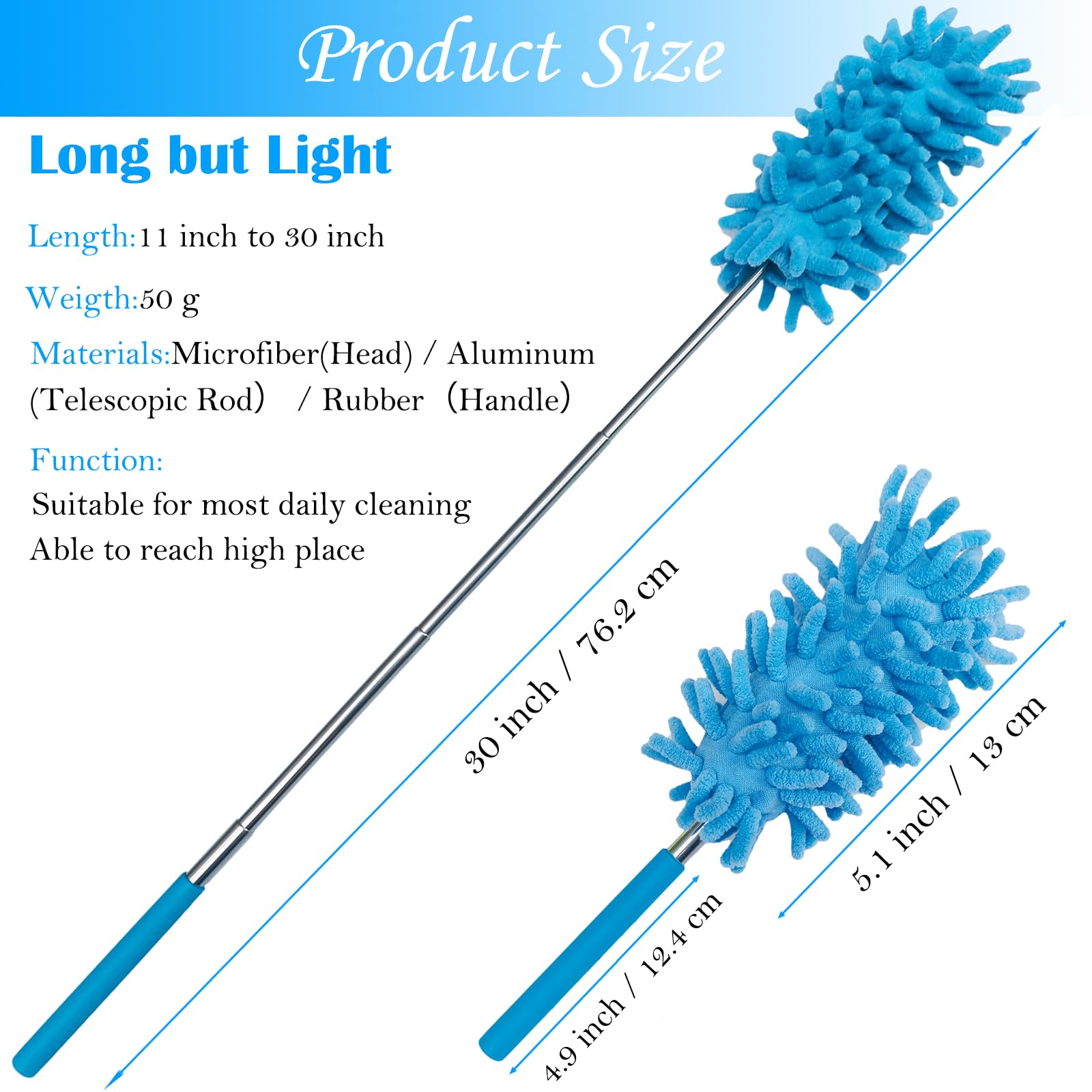 M-Jump 3 Pack Retractable Long-Reach Washable Duster for Cleaning, Microfiber Hand Duster Brush with Telescoping Pole for Cleaning Car, Window