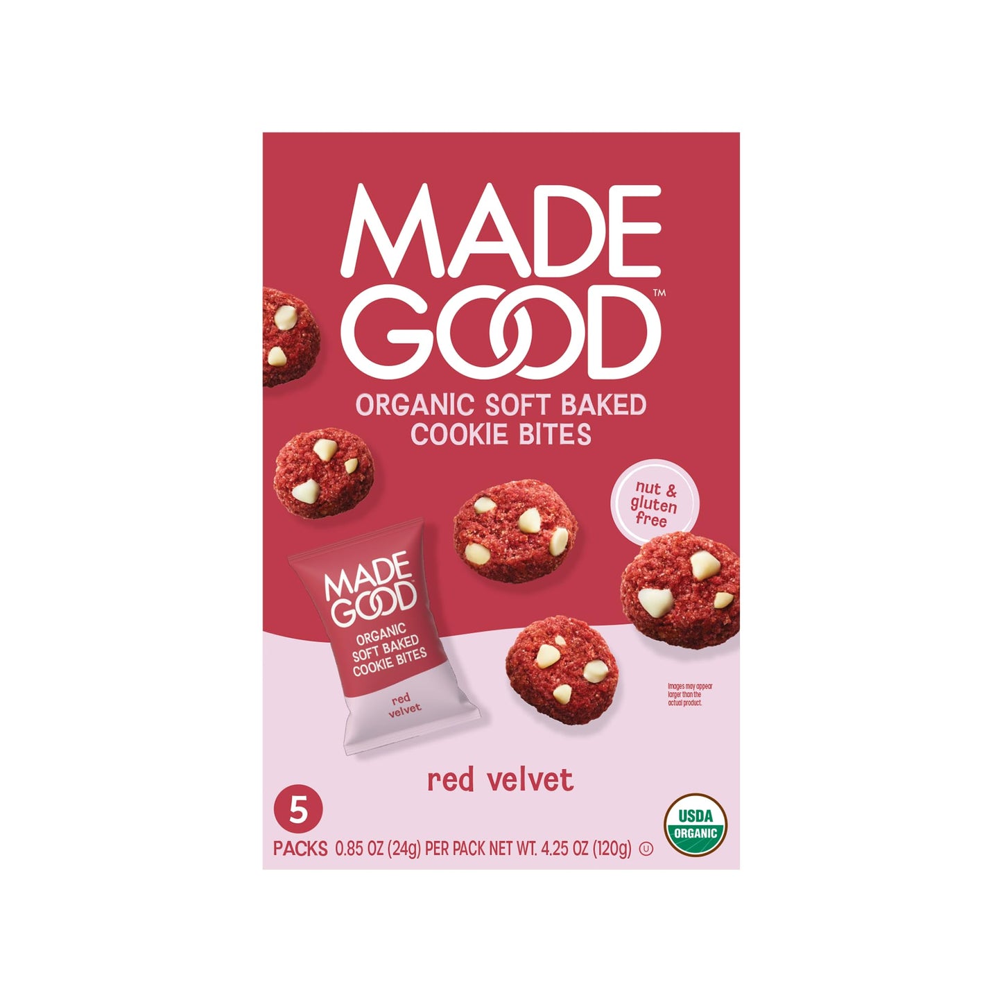 MadeGood Red Velvet Soft-Baked Cookies, 0.85oz Each, Organic Snacks
