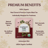 Elephant Park Premium Organic Single Origin Clove Black Ceylon Tea Bags 25 Count Individually Wrapped Herbal, All Natural Full Bodied Aromatic Flavor