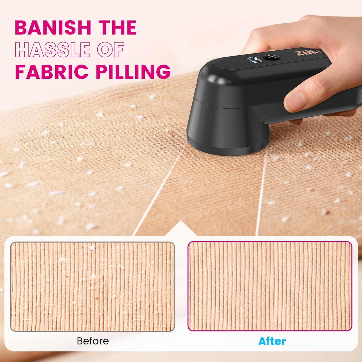 Fabric Shaver, Ziitty Lint Remover for Clothes, Type-C Rechargeable Lint Shaver with LCD Display & 6-Blade, Sweater Shavers to Remove Pilling?Fuzz