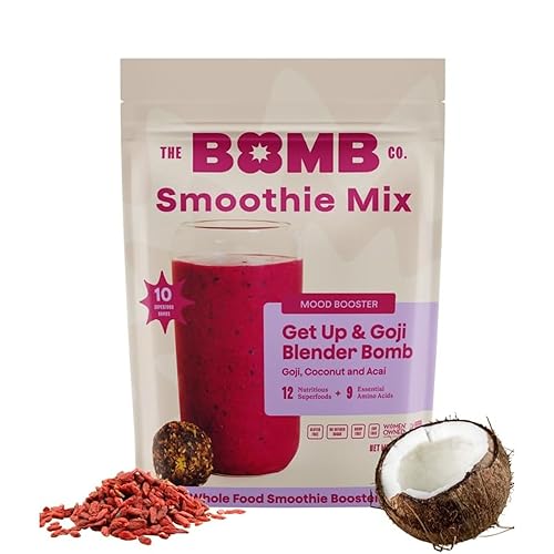 The Bomb Co. Blender Bomb, Get up & Goji, Superfood Smoothie Mix With Goji Berries, Hemp, Flax, Chia Seeds & Amino Acids, Gluten Free, High Fiber, 10