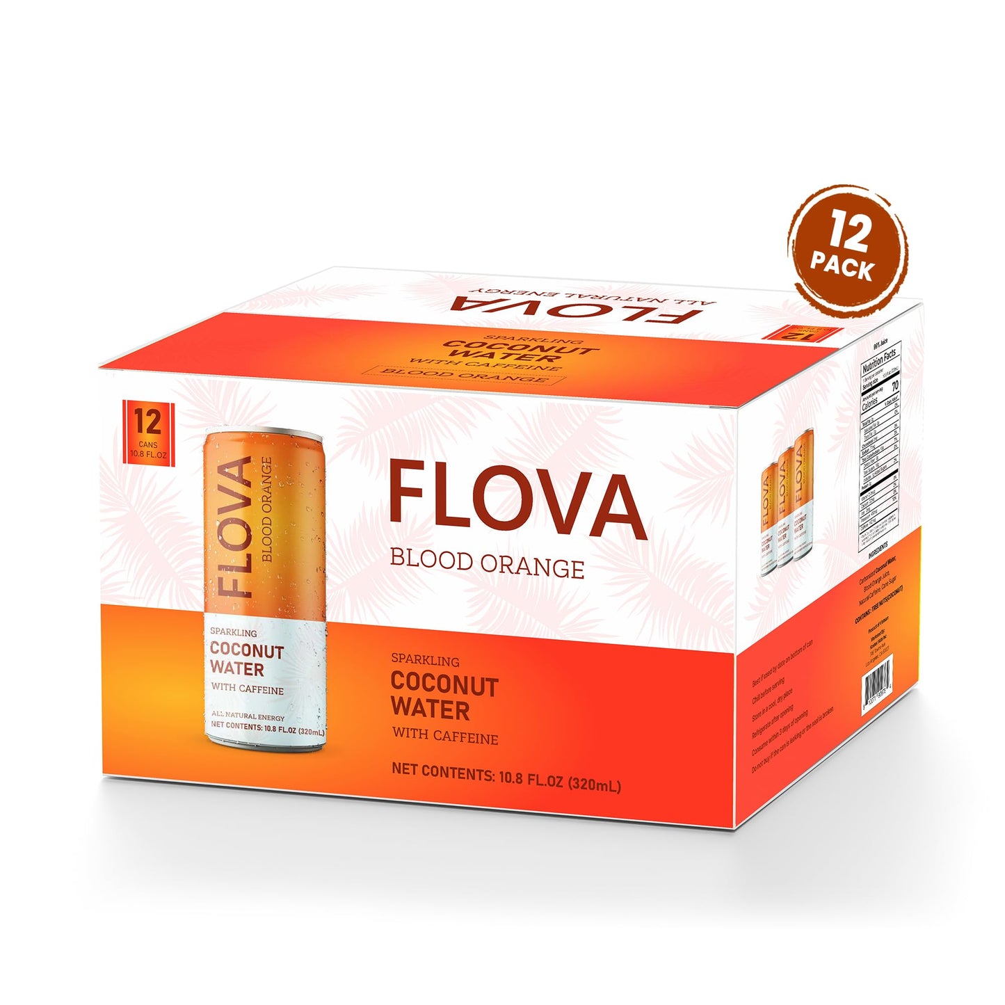 Flova Blood Orange Energy Drink, All Natural, Electrolytes and Minerals from Coconut Water, 4 Simple Easy to Pronounce Ingredients, 99% Juice, Pack