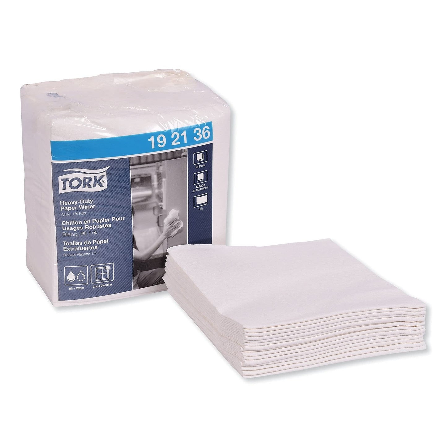 Tork 192136 Heavy-Duty Single-Ply 1/4-Fold Paper Wipers, White