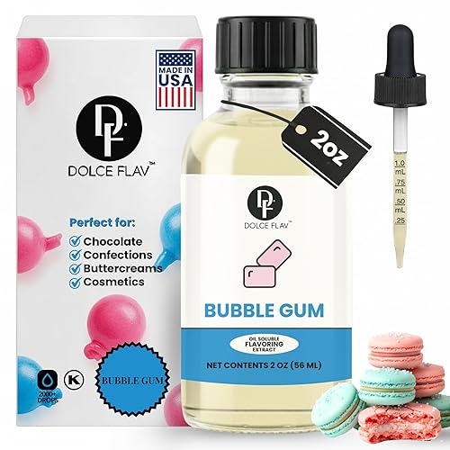 Dolce Flav Oil Soluble Bubble Gum Extract - 2 Oz. - Sugar-Free, Zero Calories - Multipurpose Bubble Gum Flavoring Oil for Candy Making, Lip Balm, Ice