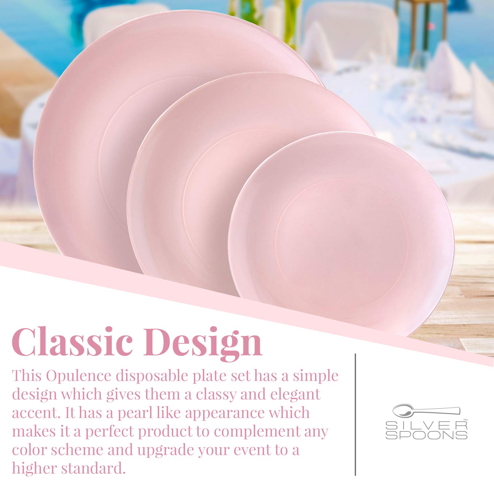 SILVER SPOONS Modern Design Disposable Plastic Dinner Plates for Party (10 PC) Heavy Duty Disposable Dinner Set 10.25”, Fine China Look Plastic