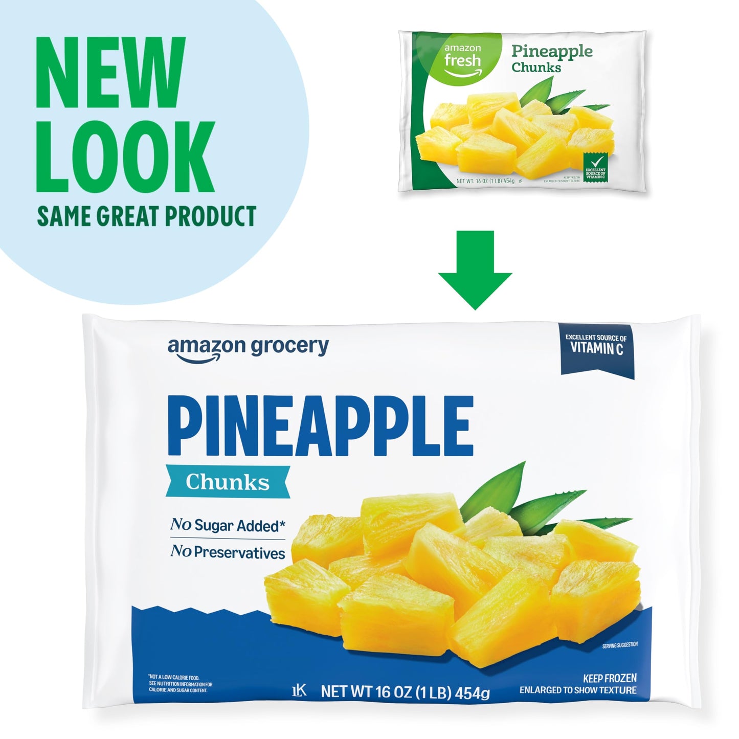 Amazon Grocery, Pineapple Chunks, 16 oz, Frozen (Previously Amazon Fresh, Packaging May Vary)