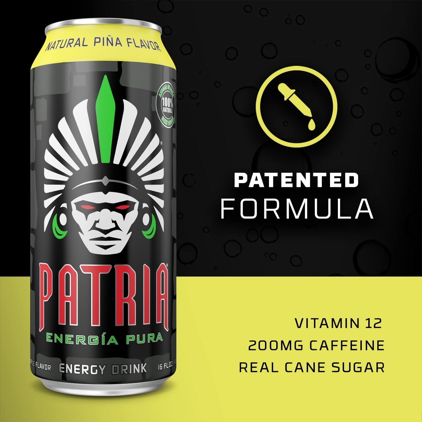 Patria Energia Pura Drink - 12-Pack, Natural Orange Flavor, 16oz Cans - 100% Natural Flavors, Cane Sugar- 200mg of Caffeine