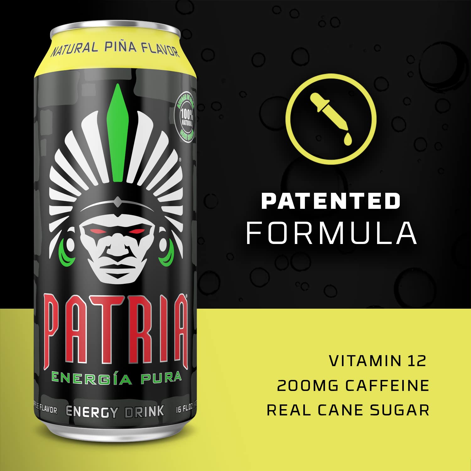 Patria Energia Pura Drink - 12-Pack, Natural Orange Flavor, 16oz Cans - 100% Natural Flavors, Cane Sugar- 200mg of Caffeine